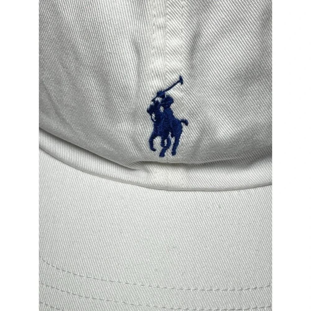 Polo Ralph Lauren Men's O/S Adjustable Baseball Cap Cotton White /Blue Pony Logo - Picture 5 of 11